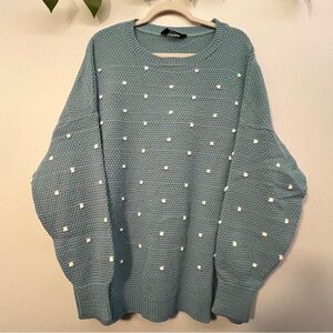 Light Blue Polka Dot Knit Sweater || Long Tall Sally || US6-8